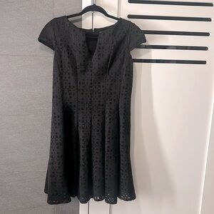 Short sleeve black eyelet midi dress